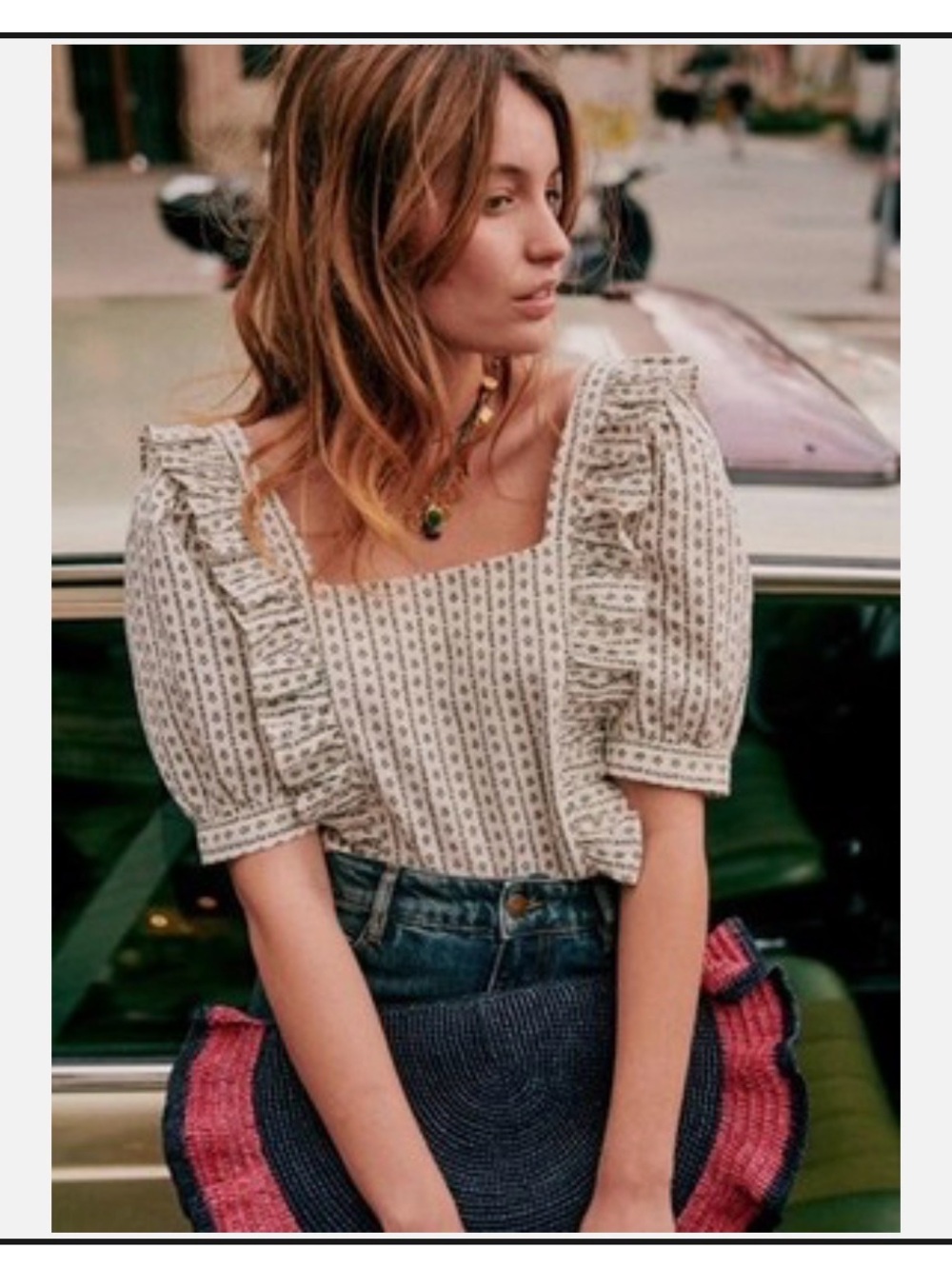 Sezane -NWOT Ezecquiel Blouse Ecru Fleurs Noires - Size 38 OR US 6. Never Worn